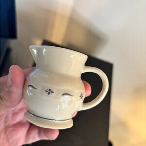 Longaberger Cream Ceramic Mini Pitcher with Blue Accents